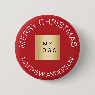 Chapa Redonda De 5 Cm Nombre logotipo de negocio rojo blanco Navidad