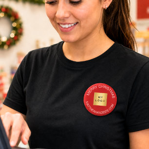 Chapa Redonda De 5 Cm Nombre logotipo de negocio rojo blanco Navidad