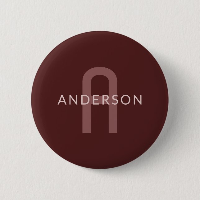 Chapa Redonda De 5 Cm Nombre Monogramado de aspecto moderno | Maroon Red (Anverso)