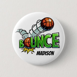 Chapa Redonda De 5 Cm Nombre personalizado Botones BOUNCE Basketball