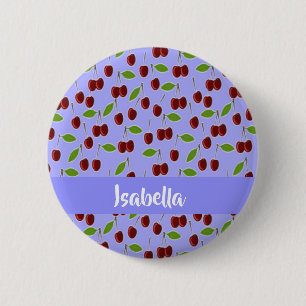 Chapa Redonda De 5 Cm Nombre personalizado cerezas patrón azul