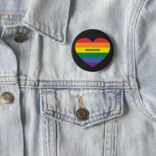 Chapa Redonda De 5 Cm Nombre personalizado Corazón arcoiris