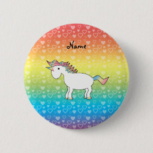 Chapa Redonda De 5 Cm Nombre personalizado: corazones arcoiris de unicor