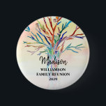 Chapa Redonda De 5 Cm Nombre personalizado del árbol familiar colorido d<br><div class="desc">Esta Etiqueta de Reunión Familiar está decorada con un colorido árbol familiar de mosaicos sobre un fondo acuarela. Fácil personalizable con el apellido. Utilice la opción Personalizar adicional para cambiar el tamaño, estilo o color del texto si lo desea. Hace un gran recuerdo después del evento. Porque creamos nuestra propia...</div>