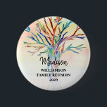 Chapa Redonda De 5 Cm Nombre personalizado del árbol familiar colorido d<br><div class="desc">Esta Etiqueta de Reunión Familiar está decorada con un colorido árbol familiar de mosaicos sobre un fondo acuarela. Fácil personalizable con el apellido. Utilice la opción Personalizar adicional para cambiar el tamaño, estilo o color del texto si lo desea. Hace un gran recuerdo después del evento. Porque creamos nuestra propia...</div>