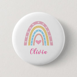 Chapa Redonda De 5 Cm Nombre personalizado del arcoiris y corazones del