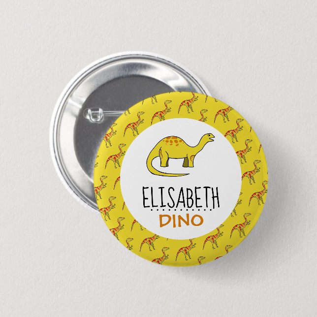 Chapa Redonda De 5 Cm Nombre Personalizado Del Dino, Insignia De Ronda D (Anverso y reverso)