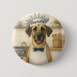 Chapa Redonda De 5 Cm Nombre Personalizado Divertido Chef Gran Danés Per