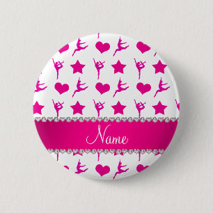 Chapa Redonda De 5 Cm Nombre personalizado gimnasia rosa blanca estrella