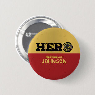 Chapa Redonda De 5 Cm Nombre personalizado, héroe de bomberos