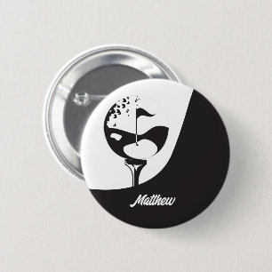 Chapa Redonda De 5 Cm Nombre personalizado Hola Golf en blanco y negro 
