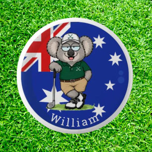 Chapa Redonda De 5 Cm Nombre personalizado Koala golfista