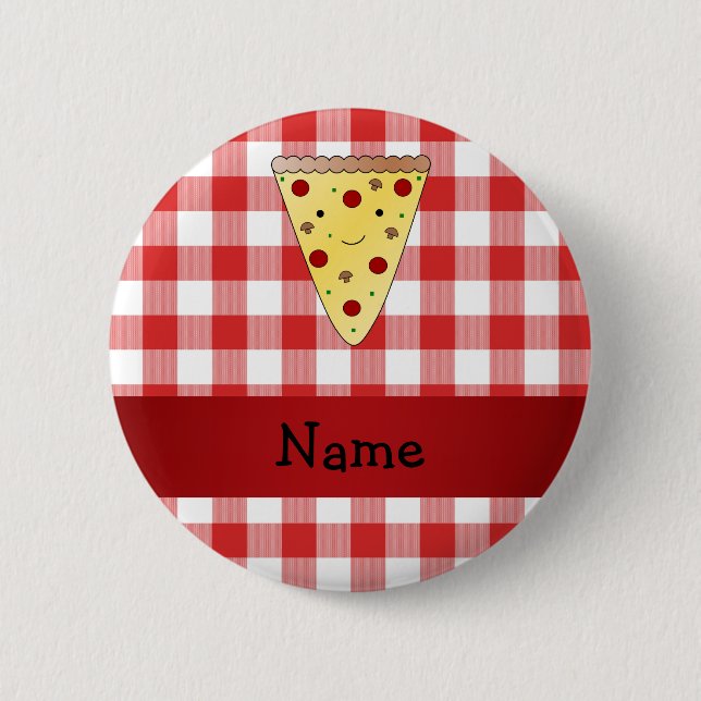 Chapa Redonda De 5 Cm Nombre personalizado linda pizza roja a cuadros (Anverso)