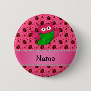 Chapa Redonda De 5 Cm Nombre personalizado lindo búho rosa ladybugs
