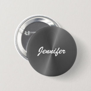 Chapa Redonda De 5 Cm Nombre personalizado metalizado gris brillante