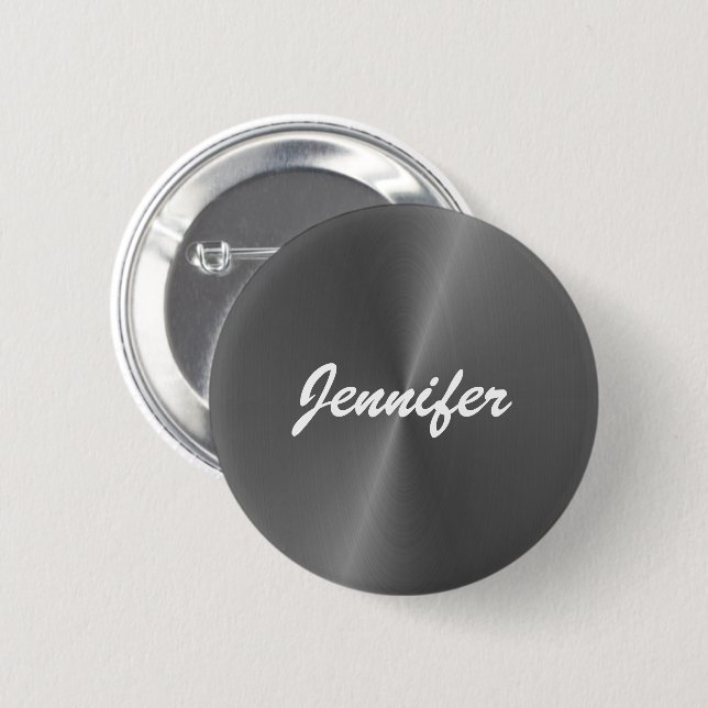 Chapa Redonda De 5 Cm Nombre personalizado metalizado gris brillante (Anverso y reverso)