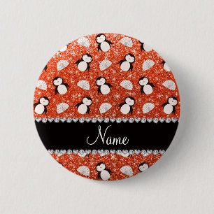 Chapa Redonda De 5 Cm Nombre personalizado naranja purpurina pingüinos i