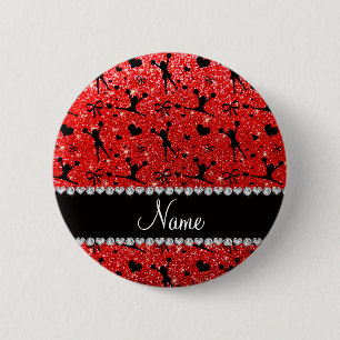 Chapa Redonda De 5 Cm Nombre personalizado neón rojo purpurina animador