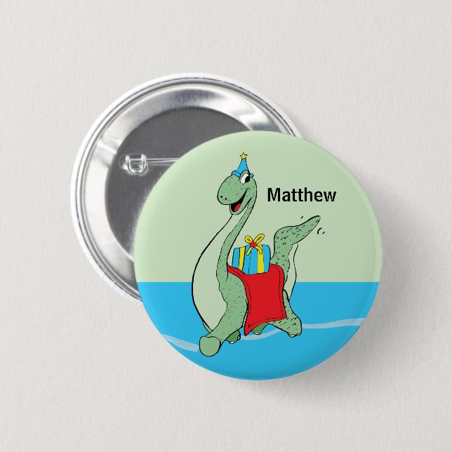 Chapa Redonda De 5 Cm Nombre personalizado, niño, dinosaurio de cumpleañ (Anverso y reverso)