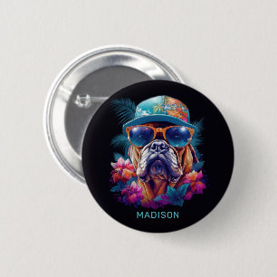 Chapa Redonda De 5 Cm Nombre personalizado Perro de vacaciones tropical