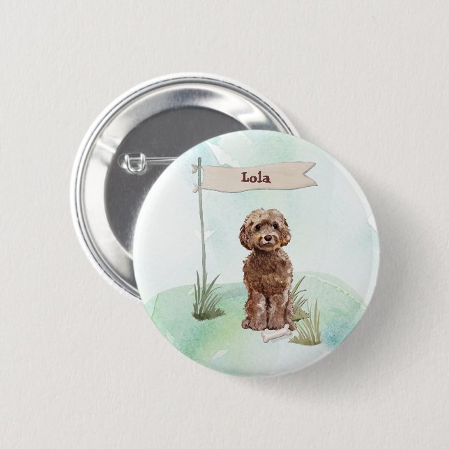 Chapa Redonda De 5 Cm Nombre personalizado Perro Mascota de Cockapoo mar (Anverso y reverso)