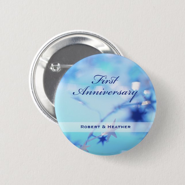 Chapa Redonda De 5 Cm Nombre personalizado, primer aniversario de Boda (Anverso y reverso)