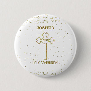 Chapa Redonda De 5 Cm Nombre personalizado Primera Comunión Cruz de aspe