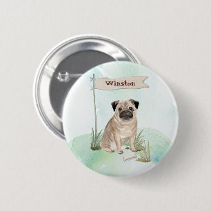 Chapa Redonda De 5 Cm Nombre personalizado Pug Mascota Perro