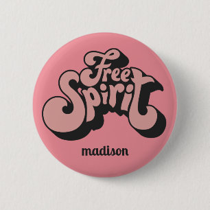Chapa Redonda De 5 Cm Nombre personalizado Retro "Espíritu Libre"
