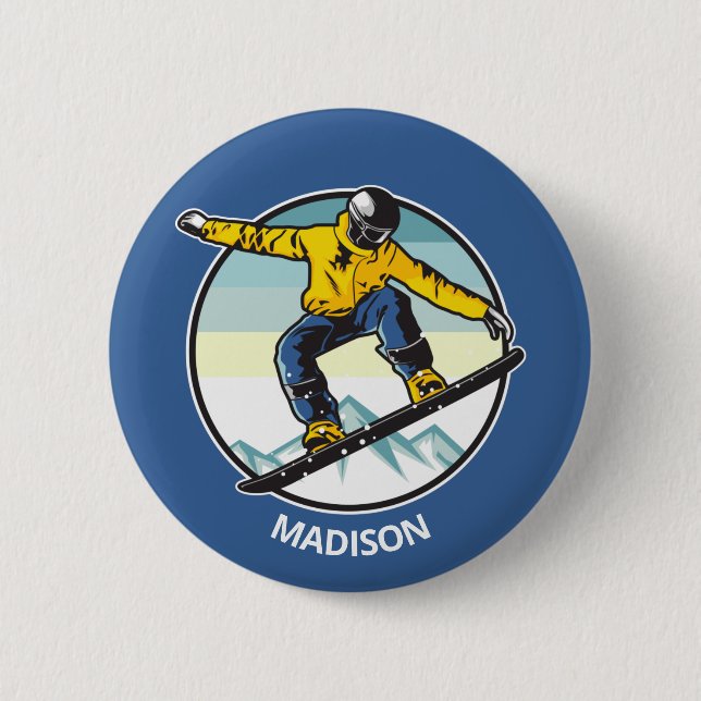 Chapa Redonda De 5 Cm Nombre personalizado SNOWBOARDER (Anverso)