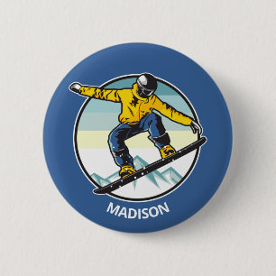 Chapa Redonda De 5 Cm Nombre personalizado SNOWBOARDER