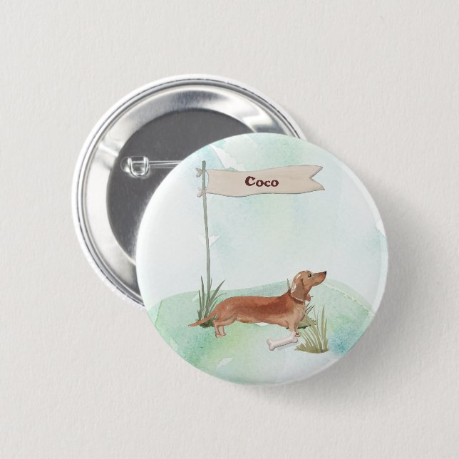 Chapa Redonda De 5 Cm Nombre personalizado Tan Dachshund Perro Mascota (Anverso y reverso)