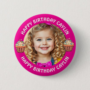 Chapa Redonda De 5 Cm Nombre personalizado y cumpleaños de la foto