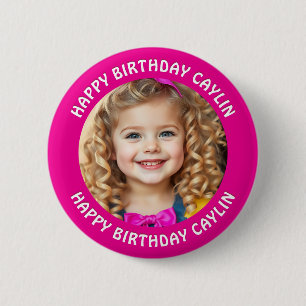 Chapa Redonda De 5 Cm Nombre personalizado y cumpleaños de la foto