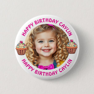 Chapa Redonda De 5 Cm Nombre personalizado y cumpleaños de la foto