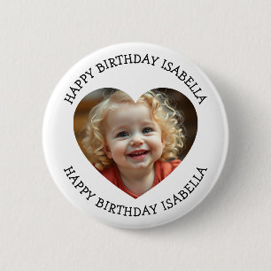 Chapa Redonda De 5 Cm Nombre Personalizado y Foto de Cumpleaños con Cora