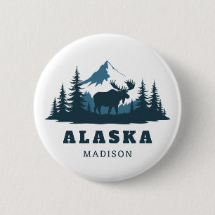 Chapa Redonda De 5 Cm Nombre personalizado y texto ALASKA