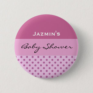 Chapa Redonda De 5 Cm Nombre rosado del personalizado de Baby Shower del