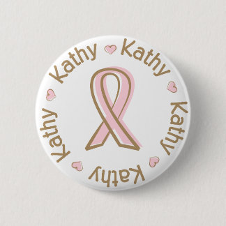 Chapa Redonda De 5 Cm Nombre rosado Kathy del cáncer de pecho de la