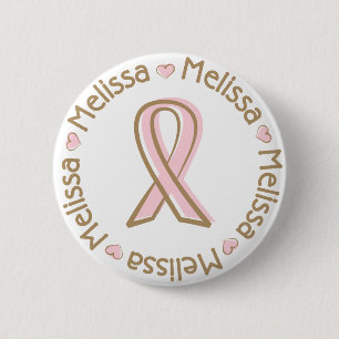 Chapa Redonda De 5 Cm Nombre rosado Melissa del cáncer de pecho de la