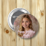 Chapa Redonda De 5 Cm Nombre y foto de cumpleaños feliz y personalizado<br><div class="desc">Personalice este botón de cumpleaños agregando la imagen y el nombre de su hijo a este botón Feliz Cumpleaños en el área del personalizar.</div>