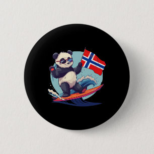 Chapa Redonda De 5 Cm Noruega Panda Oso Surfista Bandera Noruega Noruego