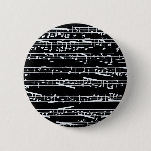 Chapa Redonda De 5 Cm Notas blancos y negros de la música
