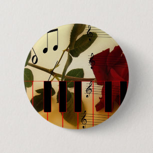 Chapa Redonda De 5 Cm Notas de música Teclado Rojo Rosa Blossom Destiny