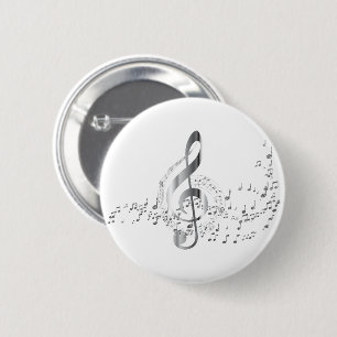 Chapa Redonda De 5 Cm Notas musicales de plata