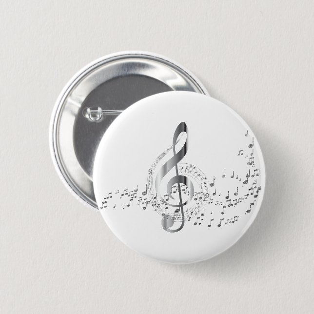 Chapa Redonda De 5 Cm Notas musicales de plata (Anverso y reverso)