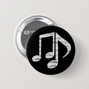 Chapa Redonda De 5 Cm Notas musicales en blanco y negro