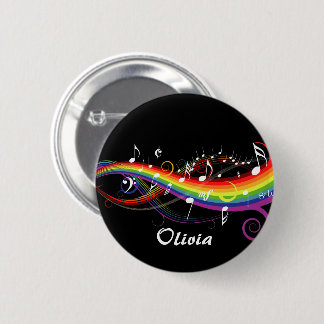 Chapa Redonda De 5 Cm Notas personalizadas de música en arcoiris blanca