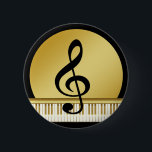 Chapa Redonda De 5 Cm Notas sobre la limpieza del símbolo musical en neg<br><div class="desc">El botón con el símbolo de la arpa dorada de la música limpia da un aspecto elegante en la cara dorada negra.</div>