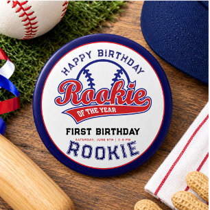 Chapa Redonda De 5 Cm Novato del año béisbol cumpleaños 1